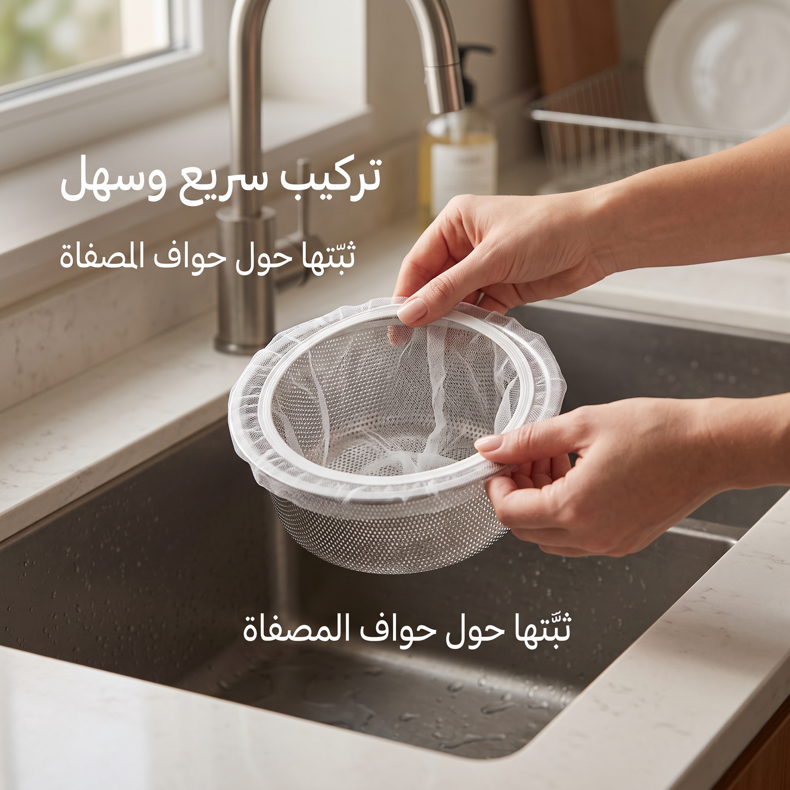 حامل ومصفاة بقايا الطعام لحوض المطبخ القابل للطي مع أكياس شبكية - الصورة 5