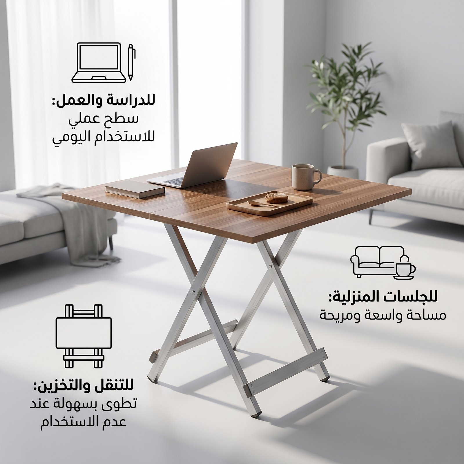 طاولة قابلة طاولة قابلة للطي متعددة الاستخدامات – للدراسة والعمل والأكل - الصورة 3