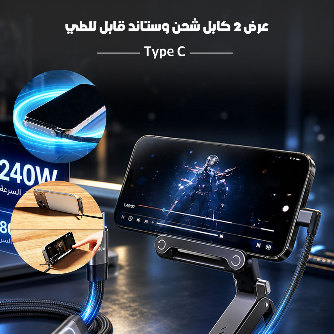 عرض 2 كابل شحن وستاند قابل للطي - Type C - الصورة 3