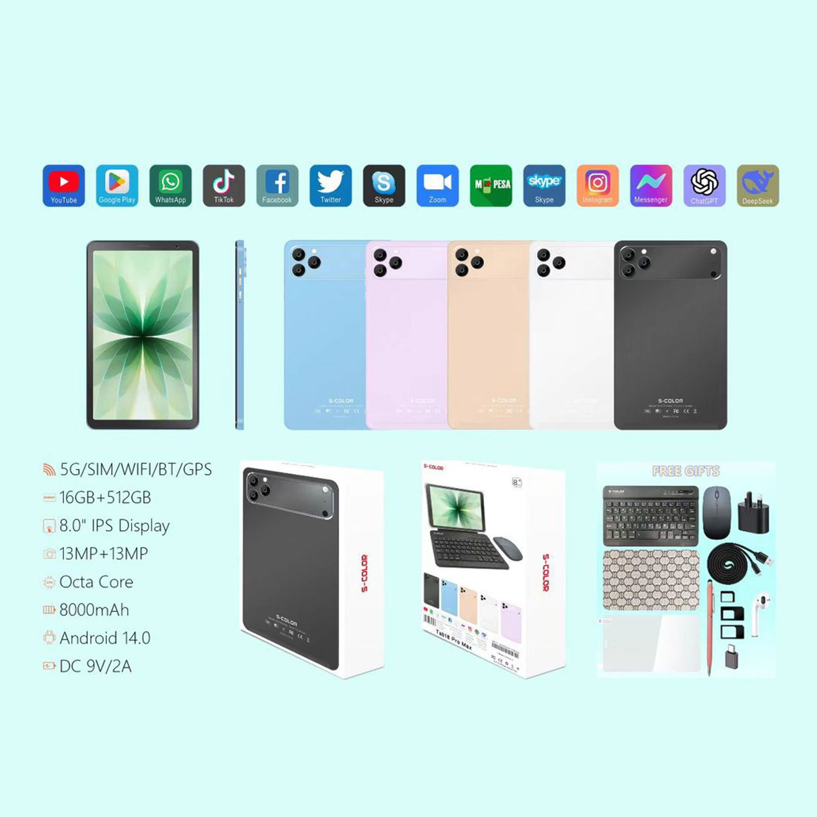 تابلت 8 إنش 17 Pro Max ضمان عام بكيبورد و ماوس بلوتوث + مجموعة هدايا - الصورة 2