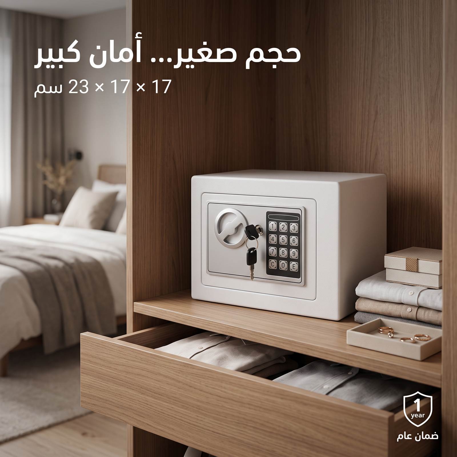 خزنة إلكترونية آمنة برمز رقمي لحفظ المقتنيات والأموال – 17 × 17 × 23 سم – ضمان عام - الصورة 3