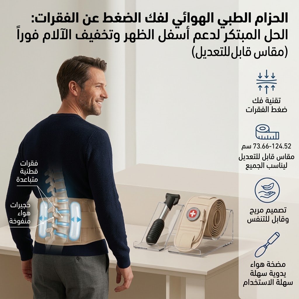 (الحزام الطبي الهوائي لفك الضغط عن الفقرات: الحل المبتكر لدعم أسفل الظهر وتخفيف الآلام فوراً (مقاس قابل للتعديل