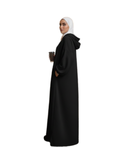 عباية العمرة بغطاء للرأس لون أسود مقاس XL