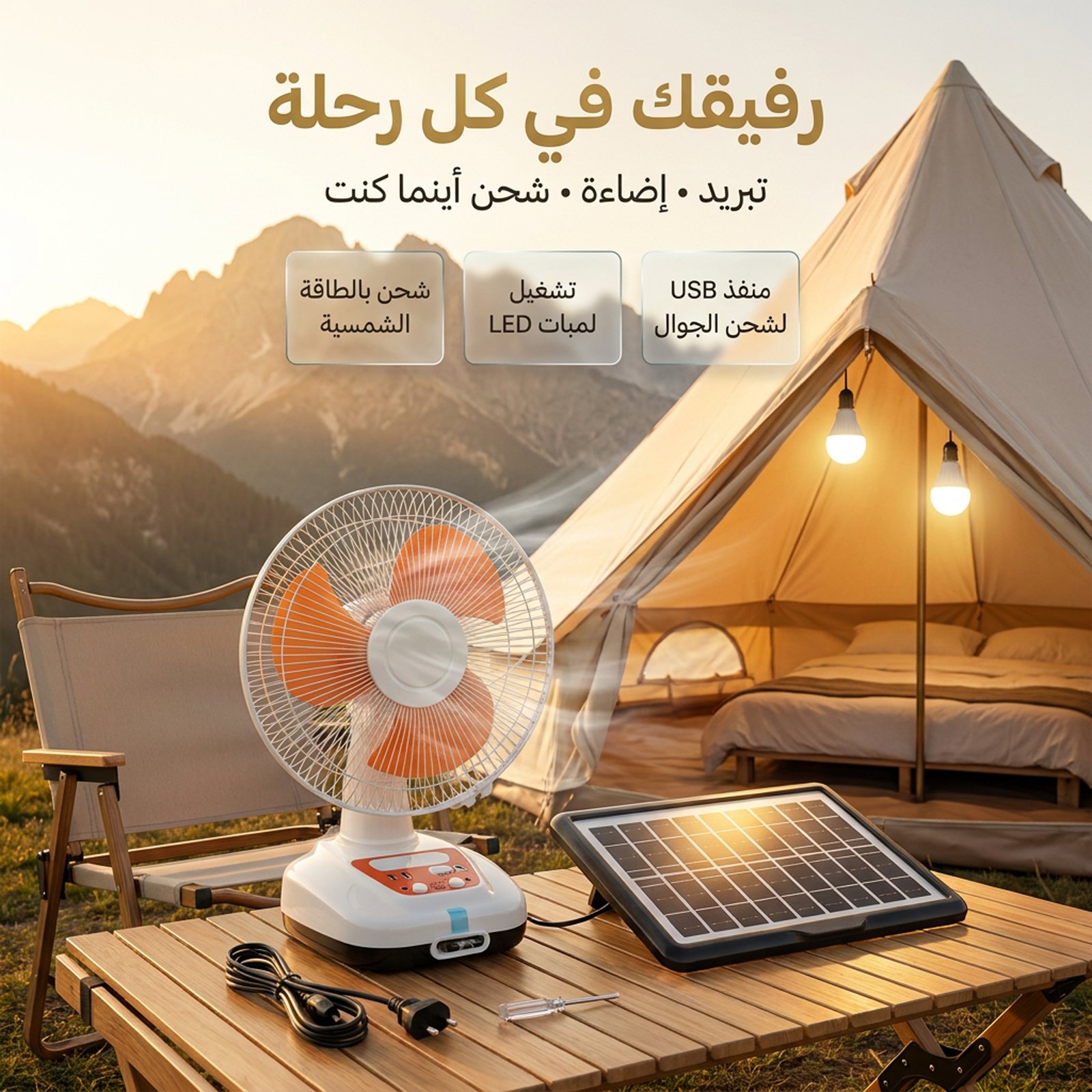 مروحة بالطاقة الشمسية مع لمض إضاءة الطوارئ - الصورة 2