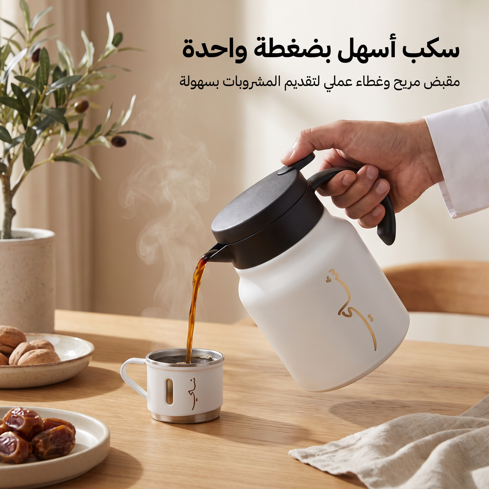 ترمس شاي وقهوة 1 لتر للرحلات والطلعات مع طقم فنجان - الصورة 4