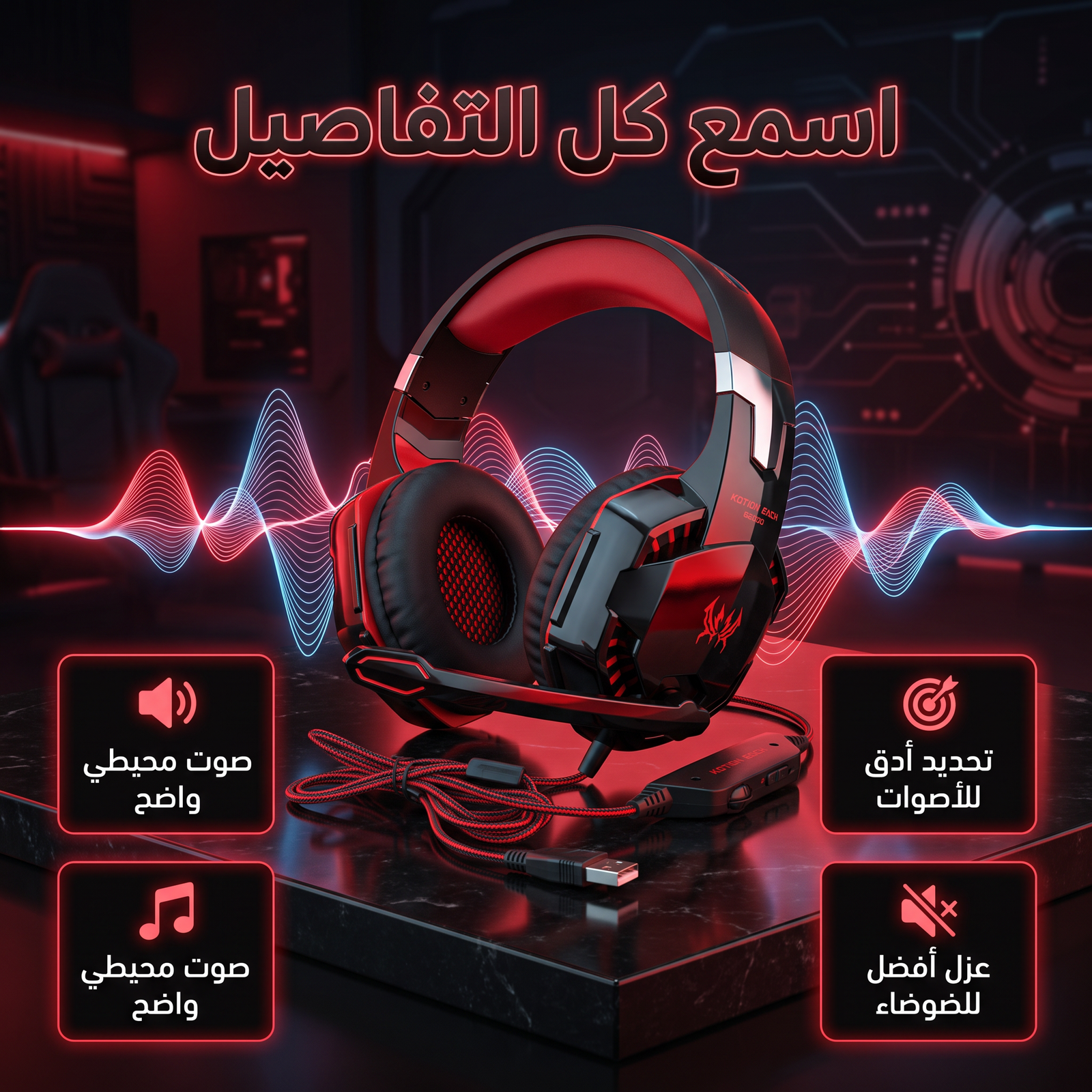 • سماعة رأس للألعاب مزوده بمايكروفون و إضاءة LED - الصورة 4