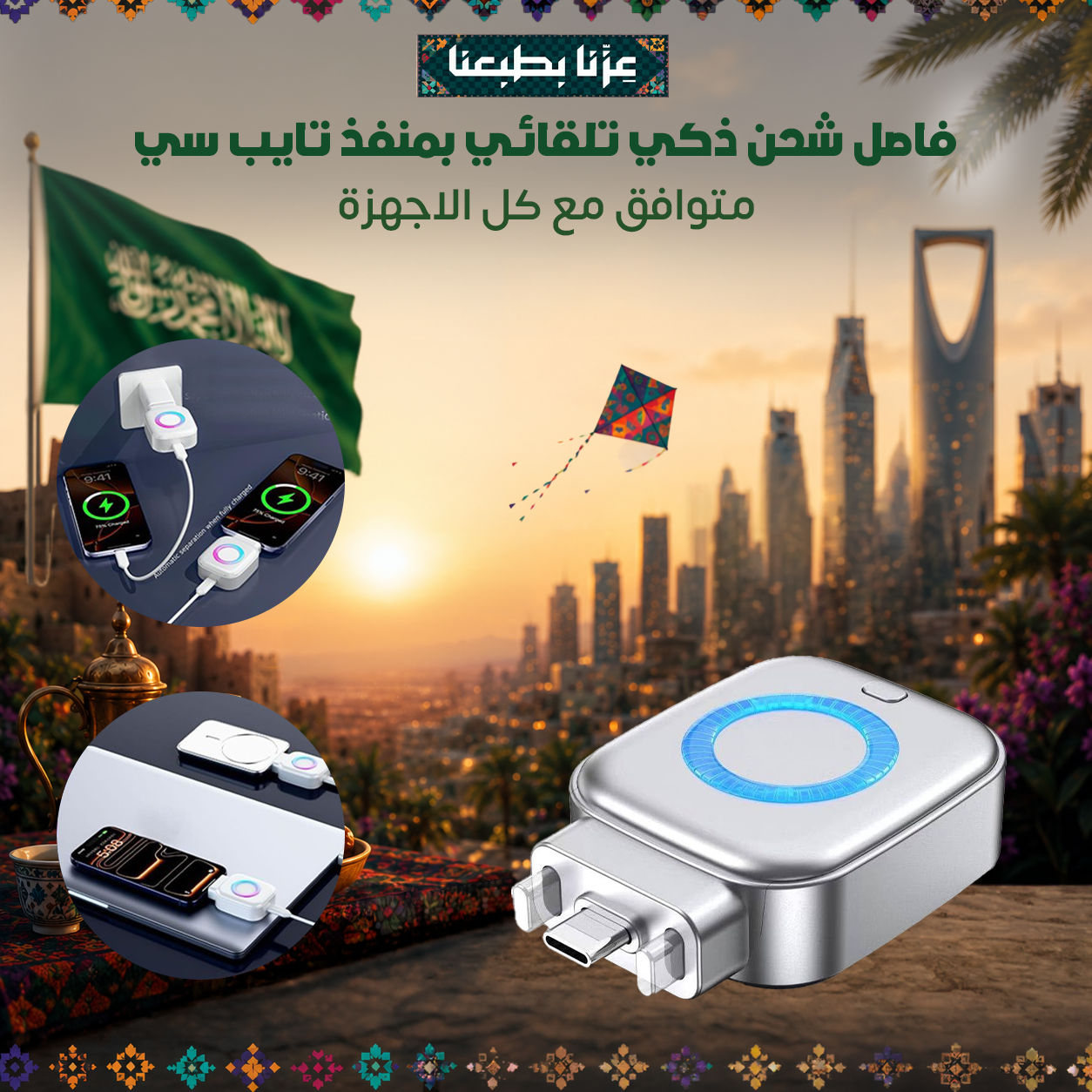 فاصل شحن ذكي تلقائي بمنفذ تايب سي متوافق مع كل الاجهزة