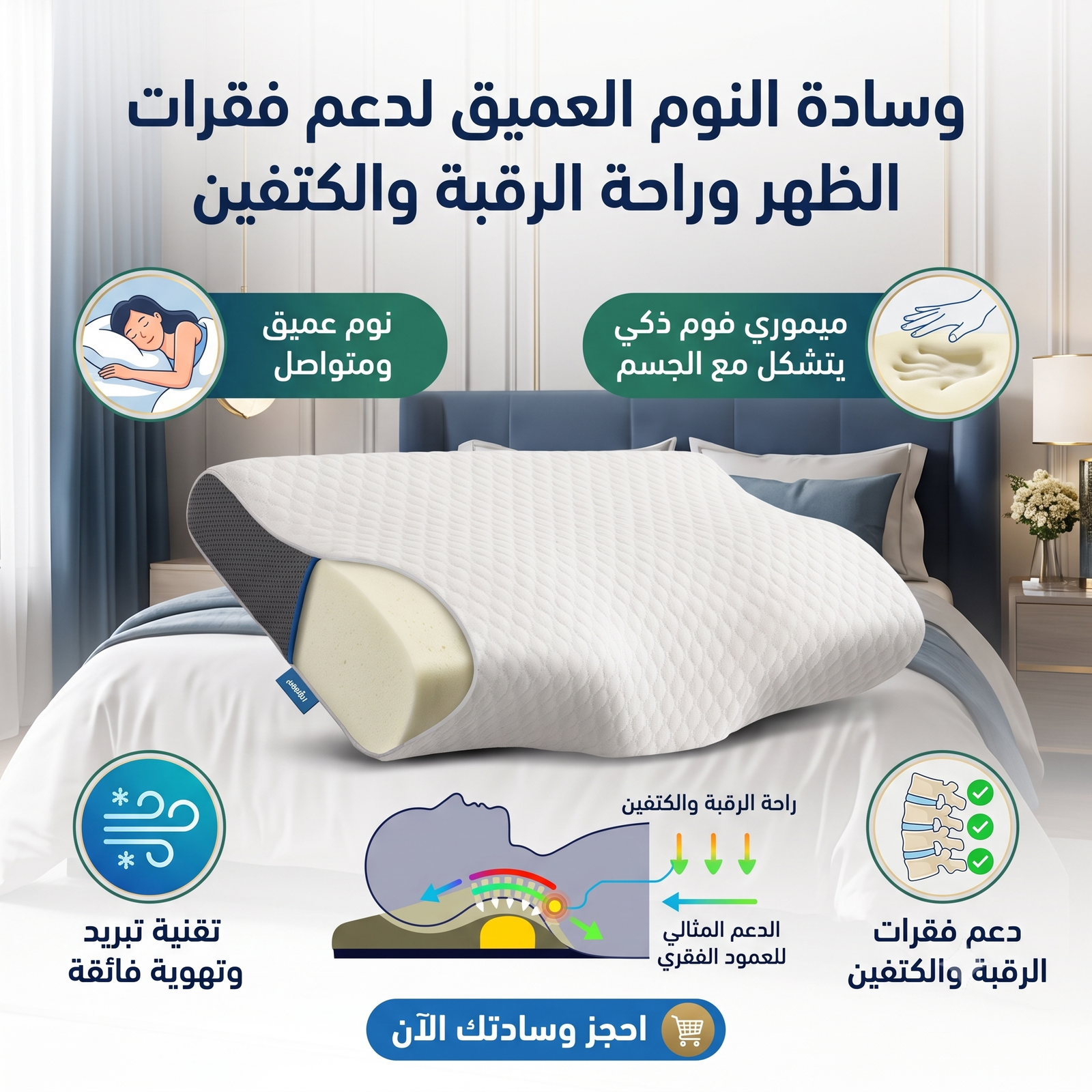 وسادة النوم العميق لدعم فقرات الظهر وراحة الرقبة والكتفين - الصورة 2