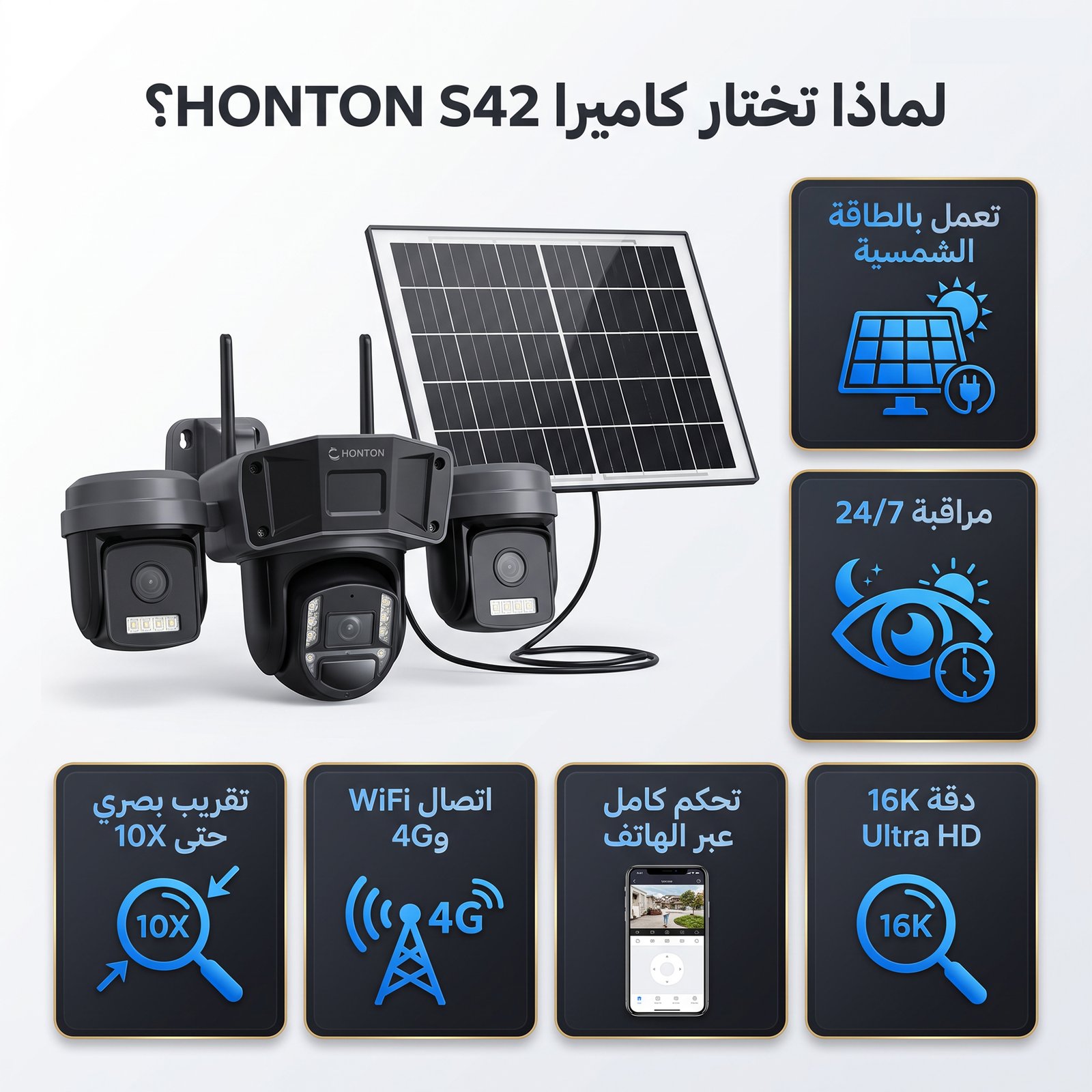 S60 ﻛﺎﻣﯾرا ﻻﺳﻠﻛﯾﺔ ﺑﺎﻟطﺎﻗﺔ اﻟﺷﻣﺳﯾﺔ - 3 ﻋدﺳﺎت - ﻣدﺧل ﺷرﯾﺣﺔ - ﺗﺣﻛم ﺑﺎﻟﮭﺎﺗف (ضمان عام ) - الصورة 3
