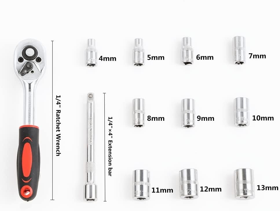 مقبض سقاطة (Ratchet) مقاس 1/4 بوصة ومجموعة رؤوس مفاتيح ربط (Sockets) - الصورة 3
