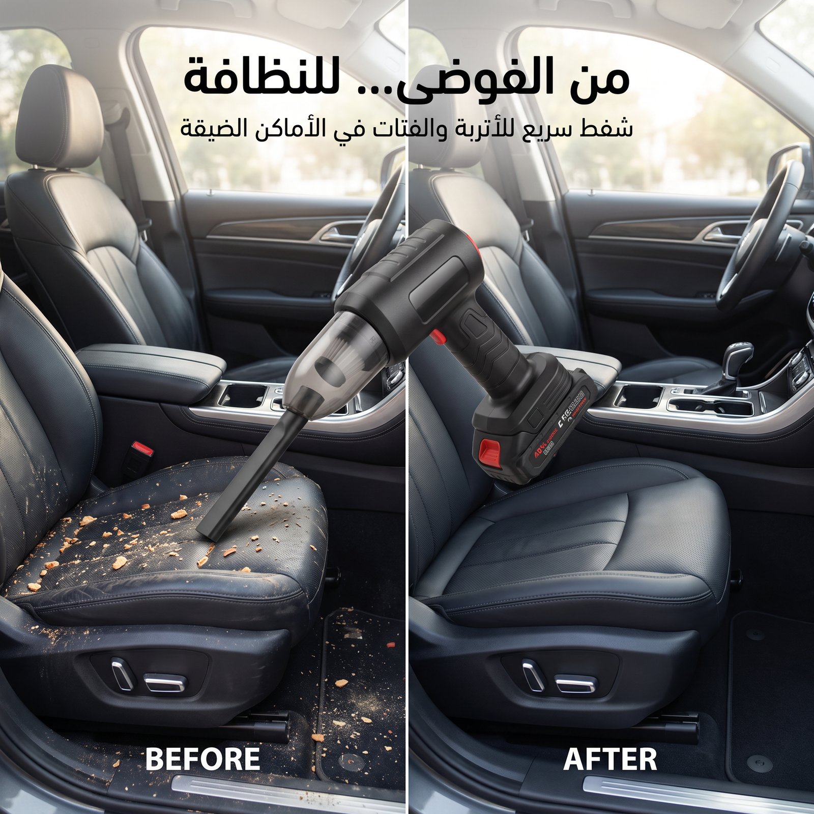 مكنسة سيارة صغيرة محمولة باليد، لاسلكية وعالية القوة، تعمل أيضاً كمنفاخ هواء ومنظف للغبار - الصورة 2