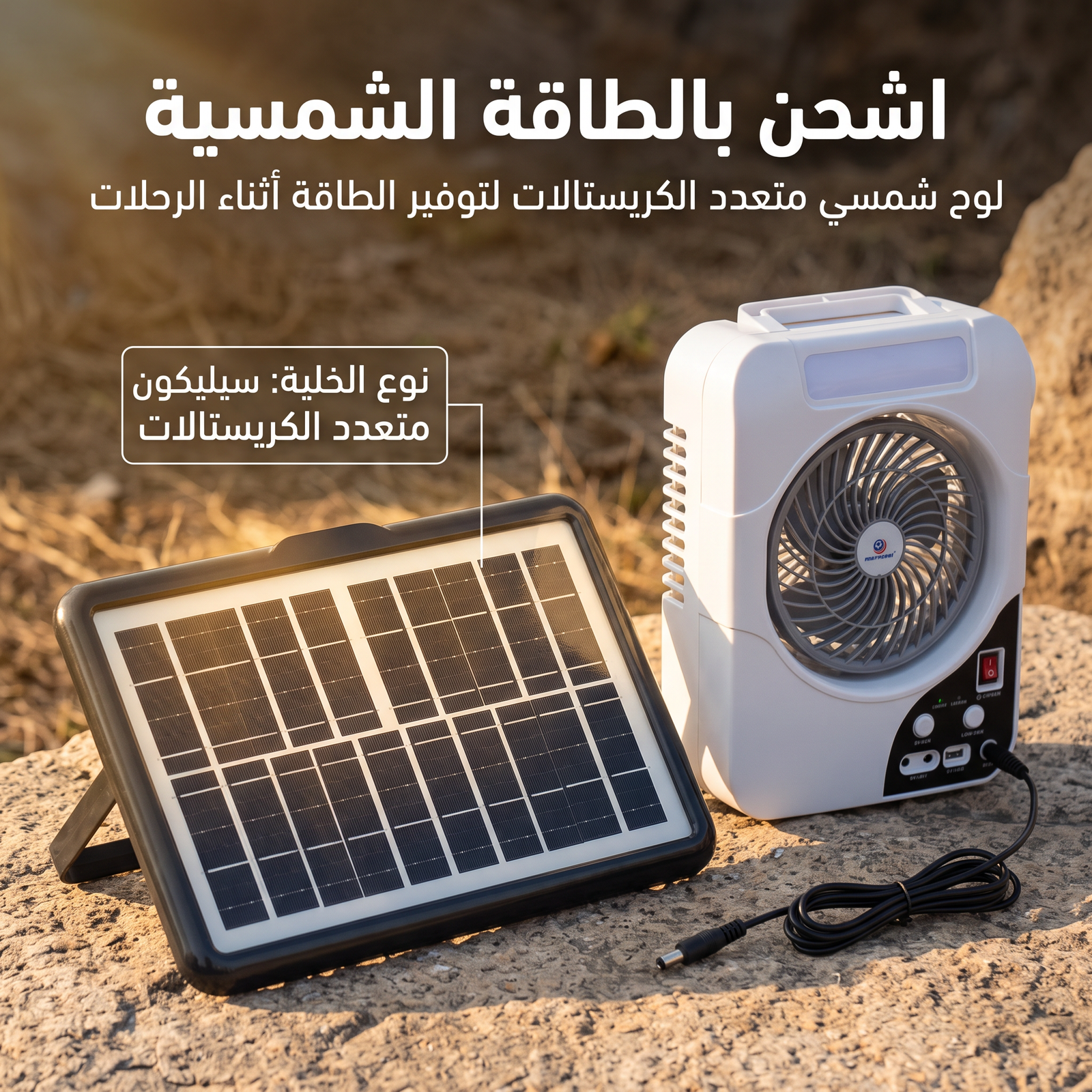 مروحة كشتات شحن بالطاقة الشمسية - الصورة 3