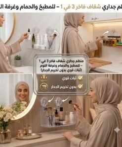منظم جداري شفاف فاخر 3 في 1 – للمطبخ والحمام وغرفة النوم (ثبات قوي بدون تخريم الجدار)