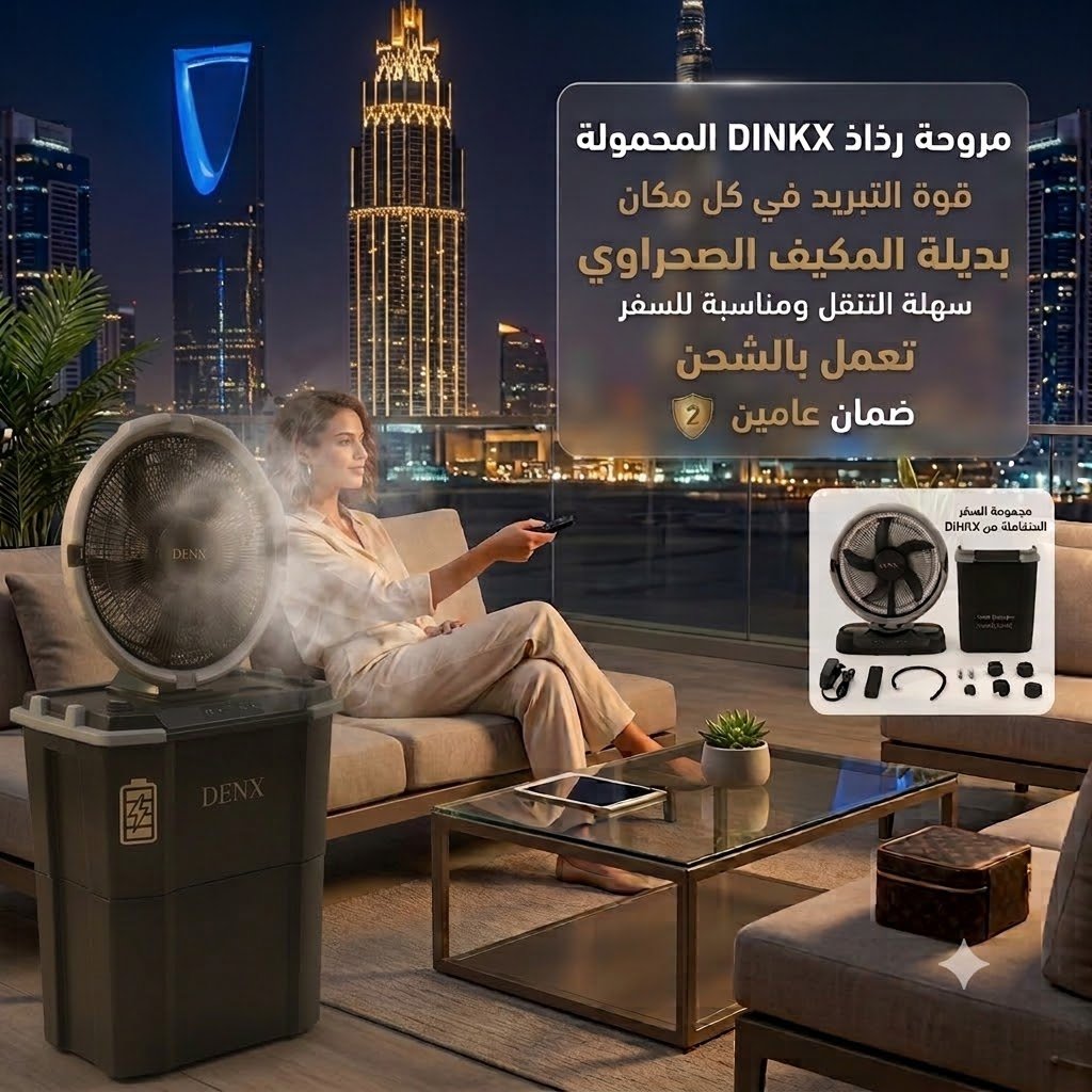 مروحة رذاذ من دينكس تعمل بالشحن بديلة المكيف الصحراوي سهلة التنقل ومناسبة للسفر بضمان عامين