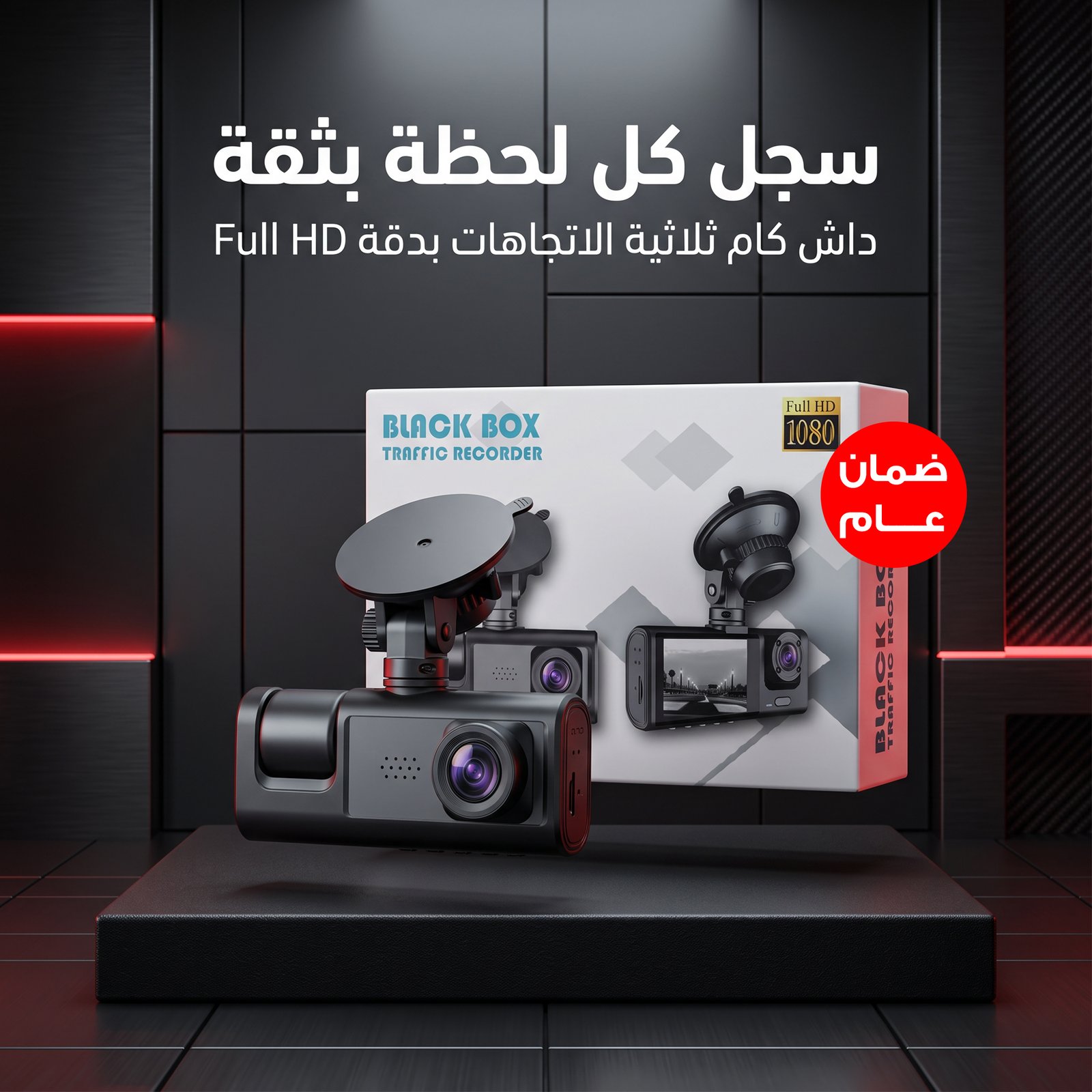 داش كام ثلاثية الرؤية بجودة 1080P بضمان عام سهلة التركيب تعمل عن طريق ولاعة السيارة