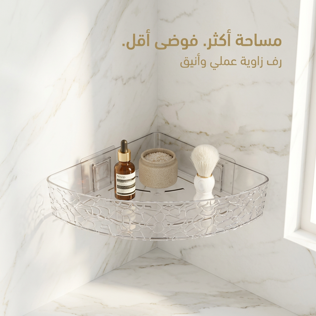 رف زاوية متعدد الاستخدامات منظم للحمام والمطبخ بدون حفر - الصورة 3