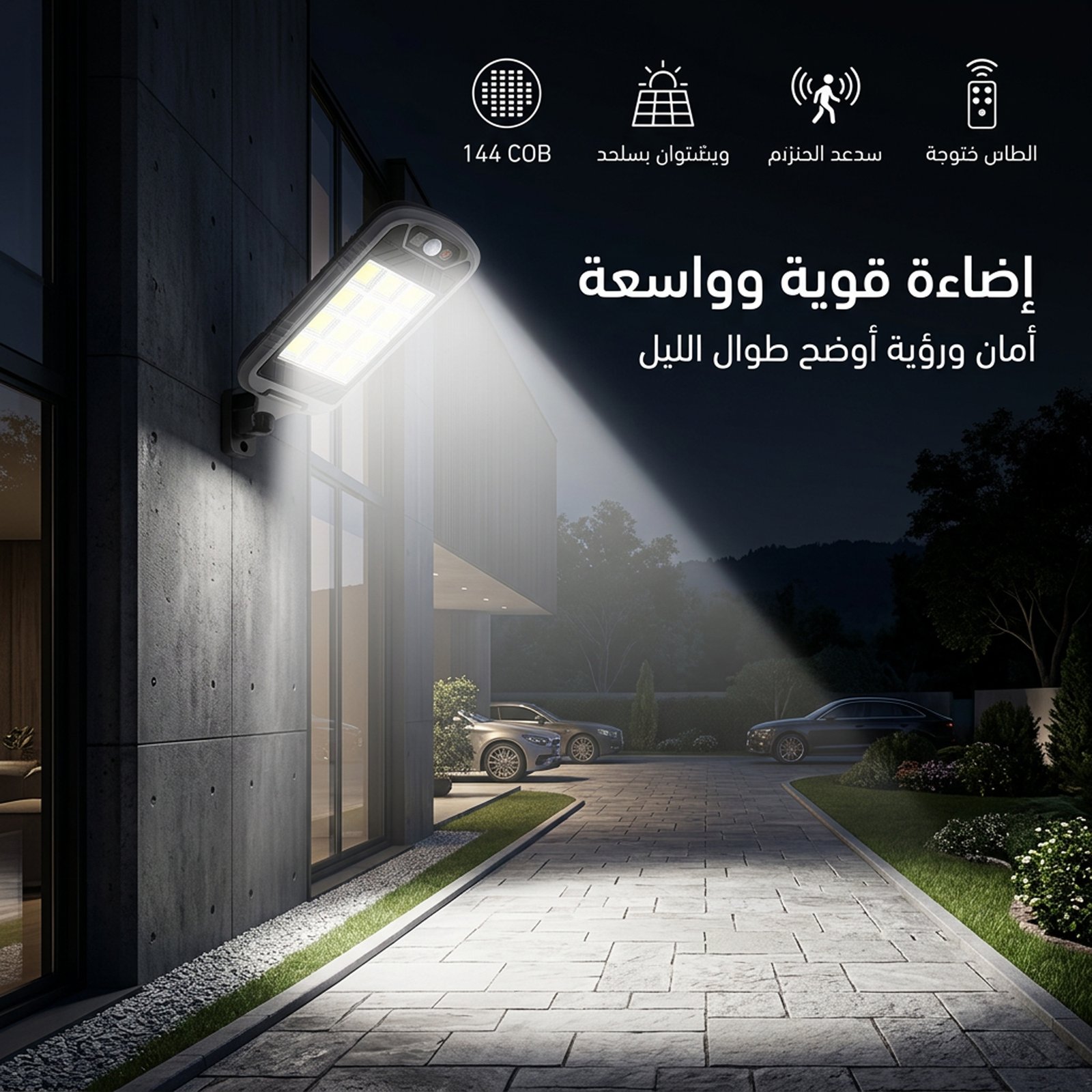 كشاف طاقة شمسية خارجي (6 عدسات ) - إضاءة واسعة وقوية - مزود بريموت كنترول - ضمان عام