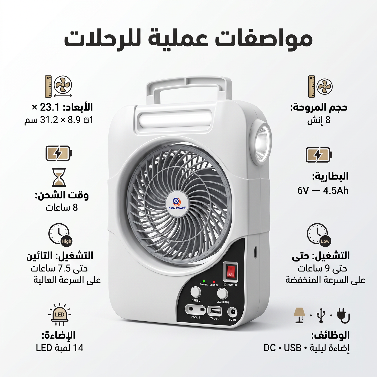 مروحة كشتات شحن بالطاقة الشمسية - الصورة 6