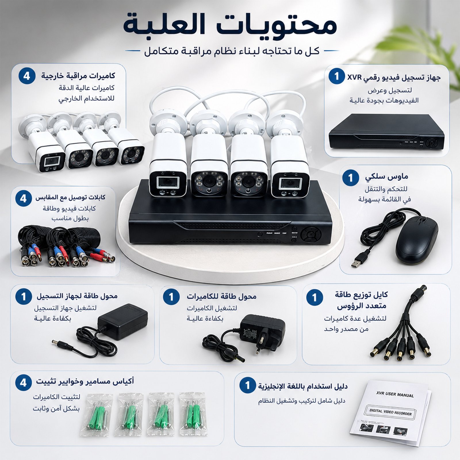 سيستم كاميرات كامل 4كاميرات مع جهاز تسجيل وكابلات و وصلات - الصورة 3