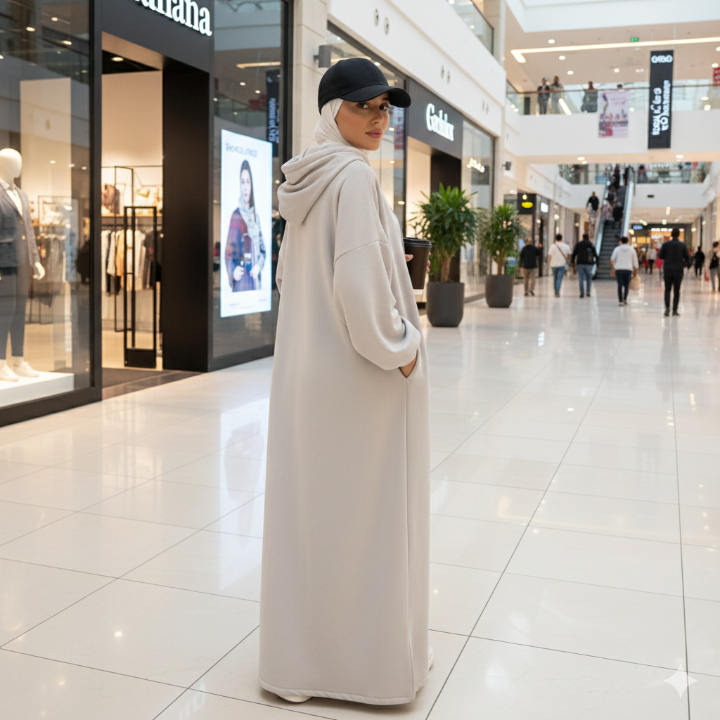 عباية العمرة بغطاء للرأس لون أبيض مقاس XL - الصورة 2