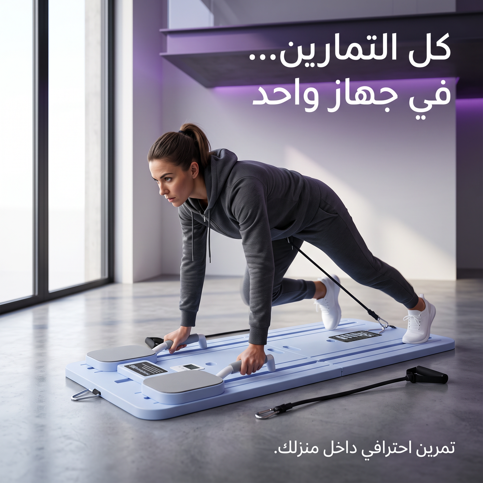 لوح بيلاتس قابل للطي مع أحزمة مقاومة لتمارين الجسم بالكامل بشاشة رقمية - الصورة 2