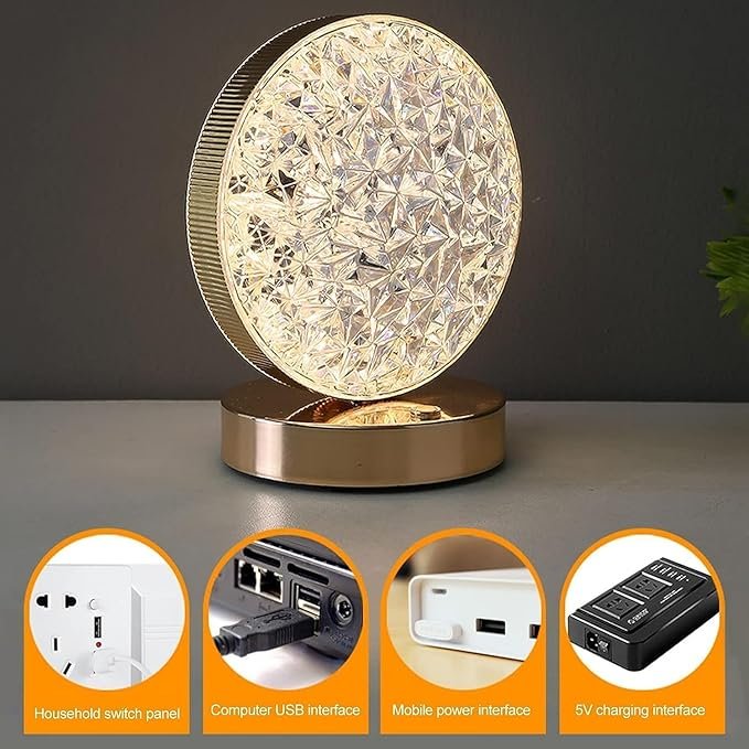 مصباح طاولة LED مستدير كريستال - الصورة 2