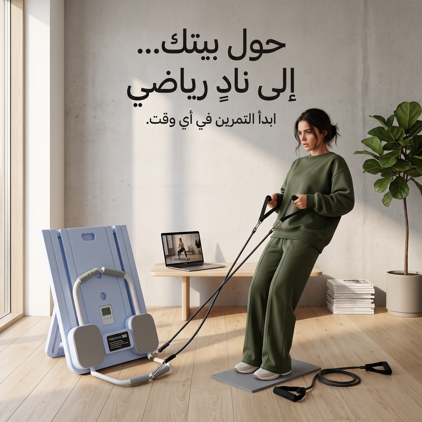 لوح بيلاتس قابل للطي مع أحزمة مقاومة لتمارين الجسم بالكامل بشاشة رقمية - الصورة 4