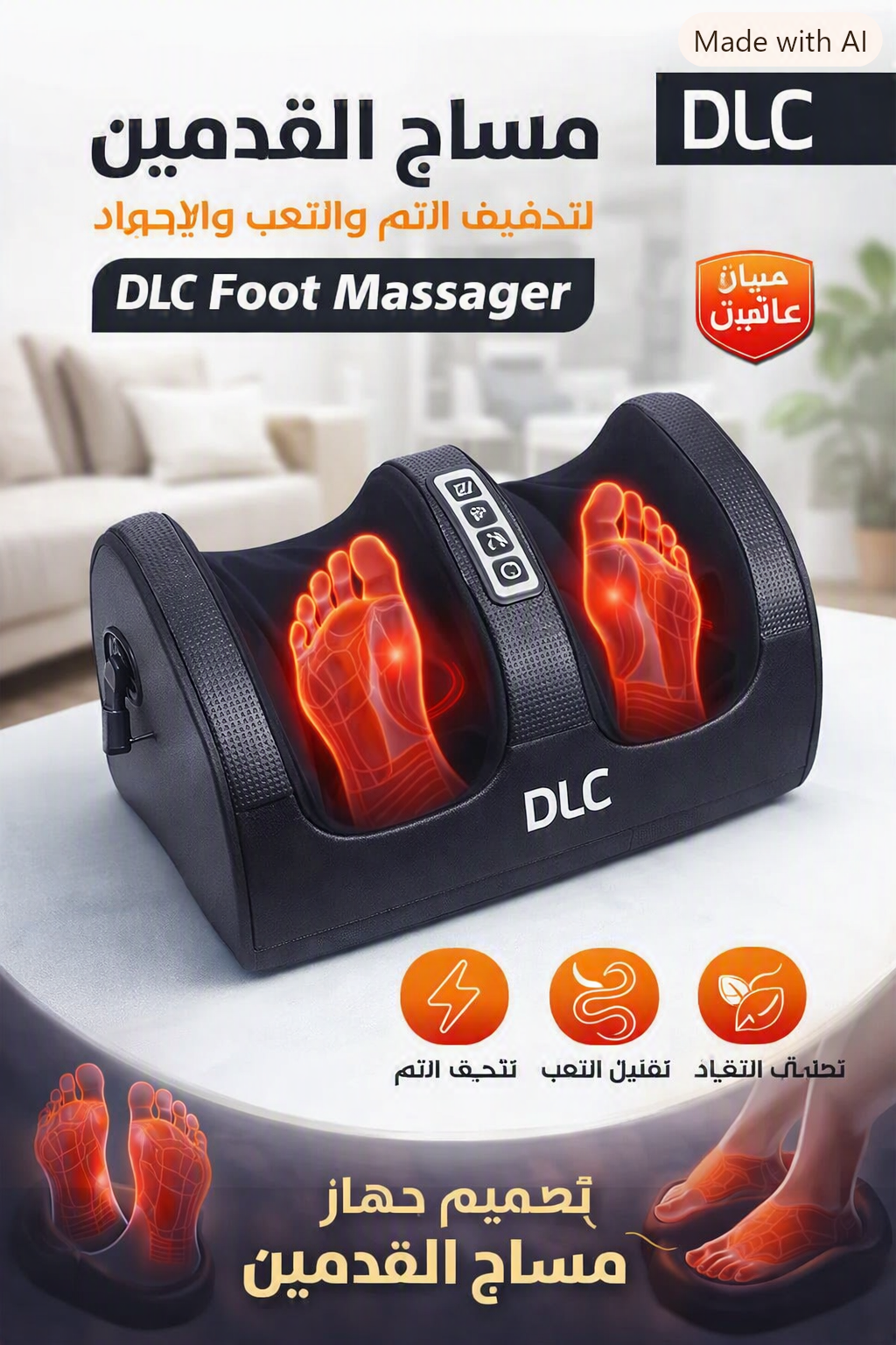 DLC مساج آلام القدمين بالحرارة | لتخفيف الألم والتعب والإجهاد-ضمان عامين جهاز