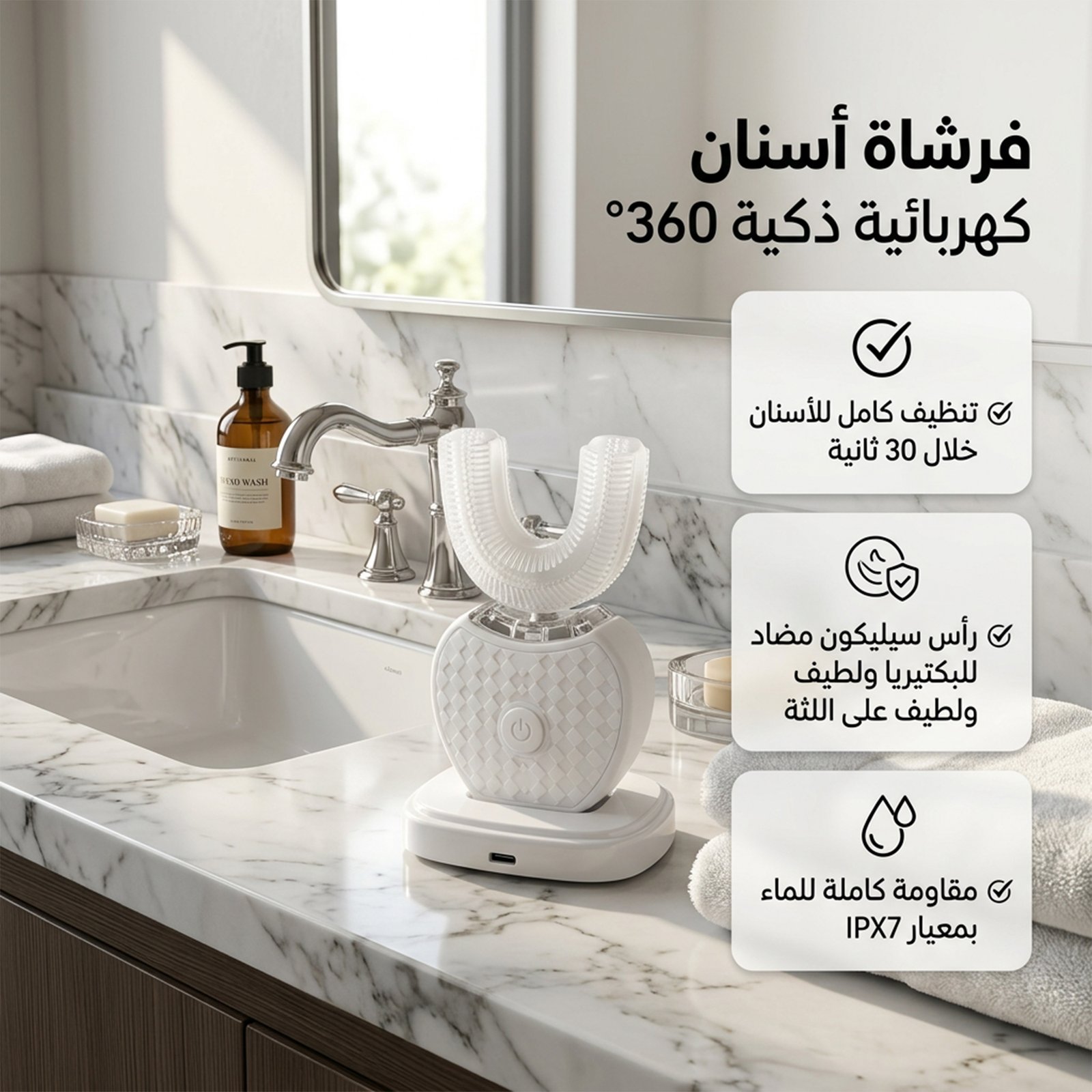 فرشاة الأسنان الكهربائية 360° , اهتزاز تلقائي وتنظيف محيط بالأسنان - الصورة 3