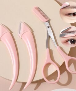 سكين تشذيب الحواجب مع مشط منحني على شكل قمر، أدوات تجميل صغيرة