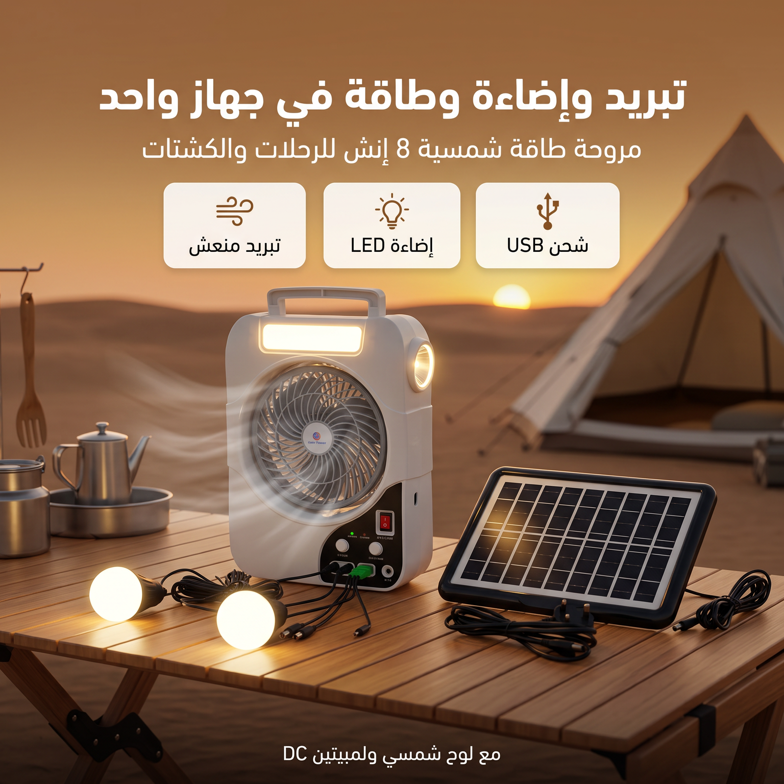 مروحة كشتات شحن بالطاقة الشمسية - الصورة 2