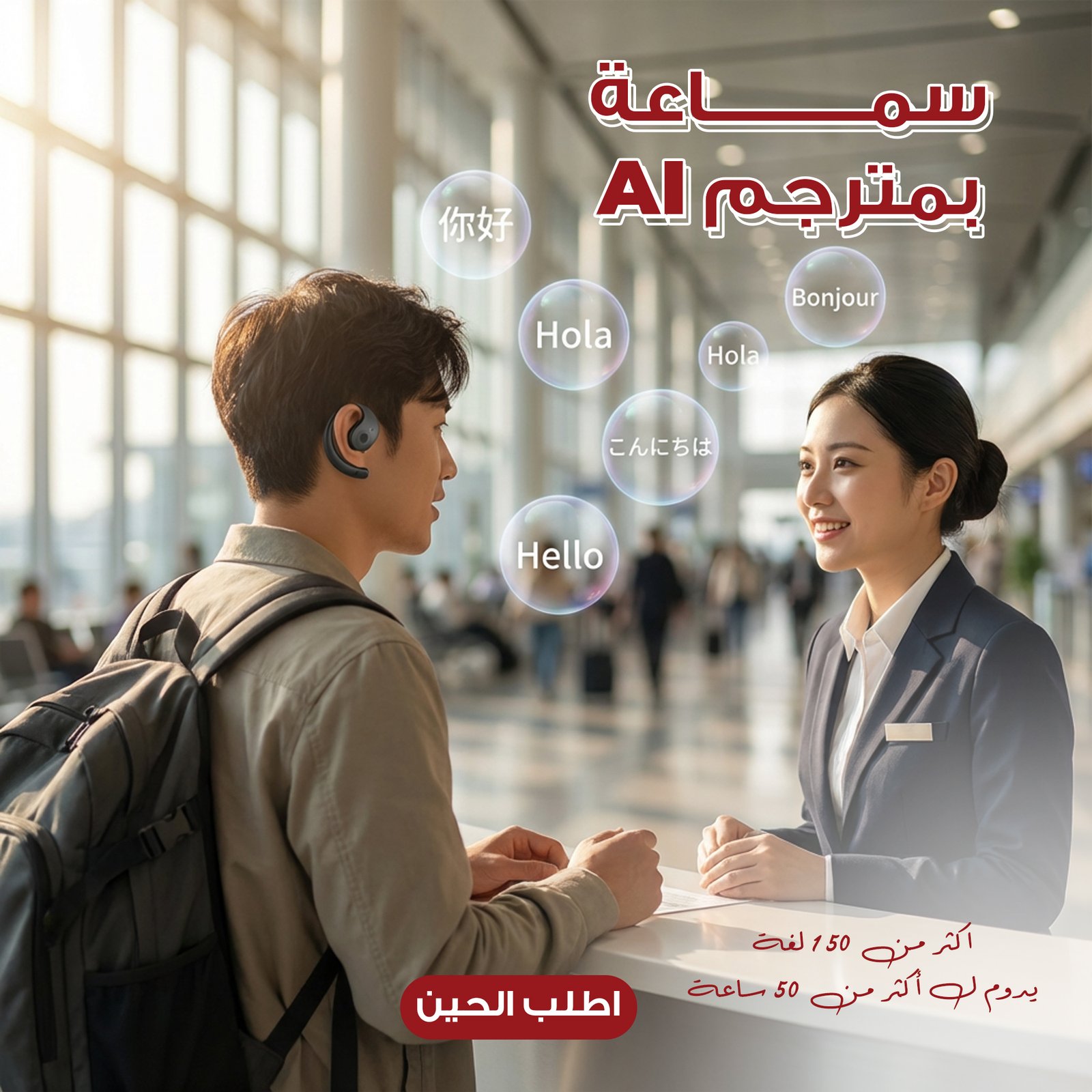 سماعة بمترجم AI ضمان عام