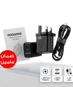 • رأس شاحن + كابل معتمد من أبل للشحن السريع (ضمان عامين)