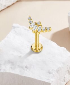 سبائك التيتانيوم الأسنان الداخلية مطعمة الزركون Labret ثقب المجوهرات الأذن ترصيع الشفاه الدائري