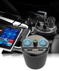 جهاز إرسال بلوتوث للسيارة ومشغل MP3 وحامل أكواب حر اليدين