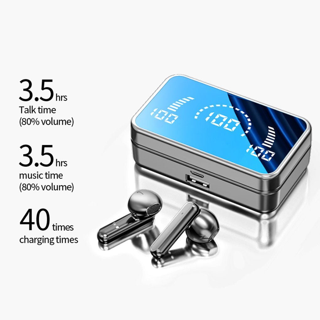 سماعات بلوتوث لاسلكية داخل الأذن، سماعات رأس لاسلكية طويلة الاستعداد مع ميكروفون LED وسماعات أذن رياضية صوت ستيريو - الصورة 2
