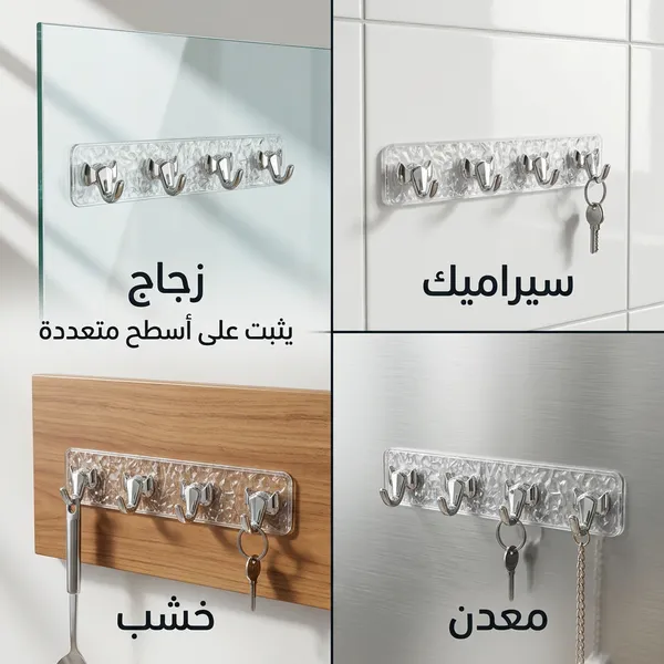 علاقة ملابس ومفاتيح جدارية بـ 4 خطافات - الصورة 3