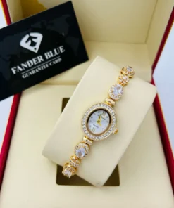 ساعة فندر بلو نسائية كلاسيك ذهبي مينا أبيض (A2)