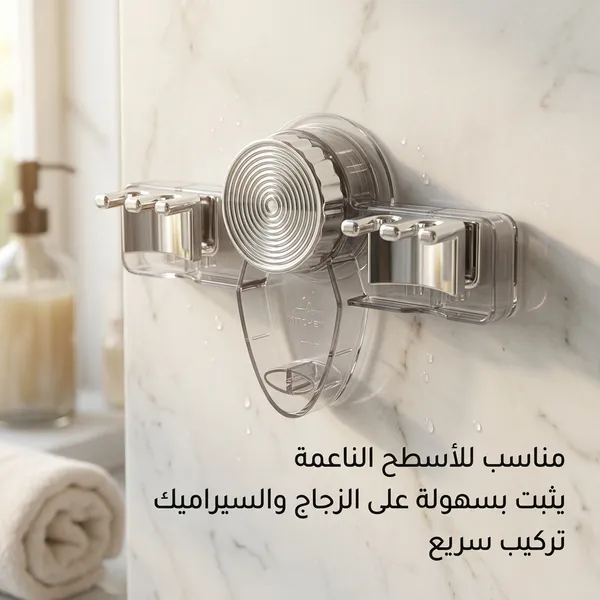 حامل جداري مزدوج لفرش الاسنان والمكانس يثبت بالشفط(بدون تخريم) - الصورة 4