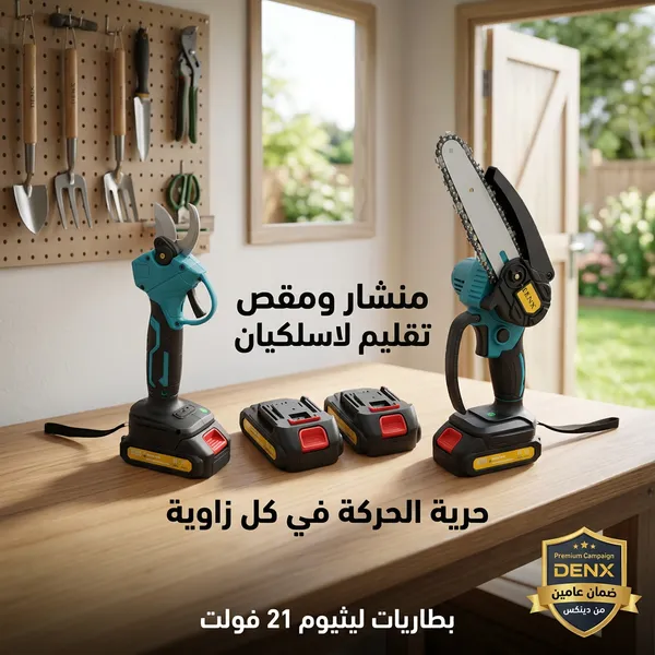 منشار كهربائي لاسلكي مع مقص تقليم أشجار