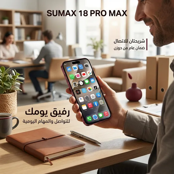 هاتف 18 Pro max ضمان عام ثنائي الشريحة + هدية جراب شفاف - لون برجندي) - الصورة 3