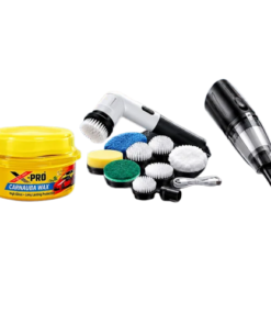 باقة العناية المتكاملة بالسيارة 3 في 1 – مزيل خدوش وشمع تلميع السيارات X-PRO + فرشاة تنظيف كهربائية 9 في 1 + مكنسة كهربائية لاسلكية للسيارة والأثاث