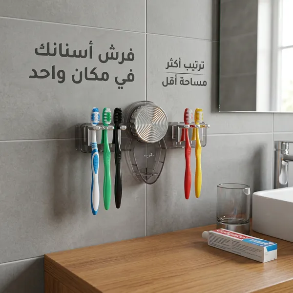 حامل جداري مزدوج لفرش الاسنان والمكانس يثبت بالشفط(بدون تخريم) - الصورة 2